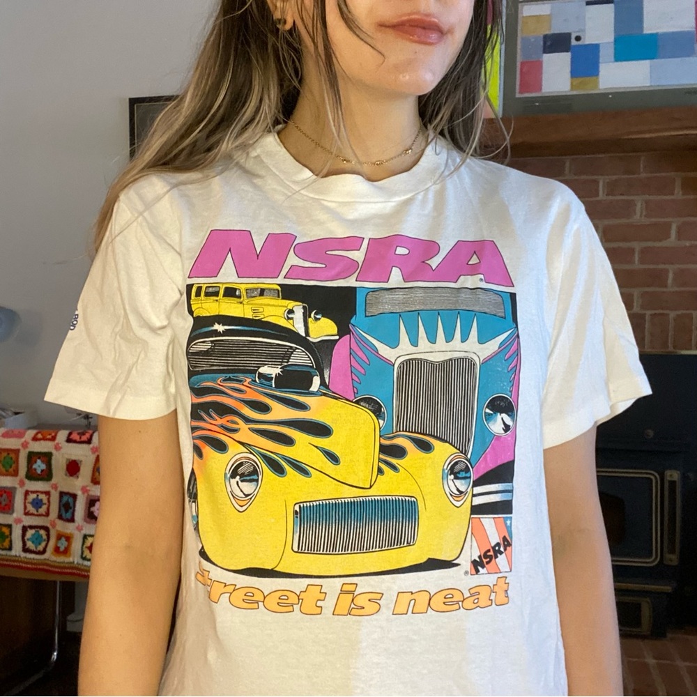 Vintage 90s Neon National Street Rod Association Single Stitch Retro Fla…